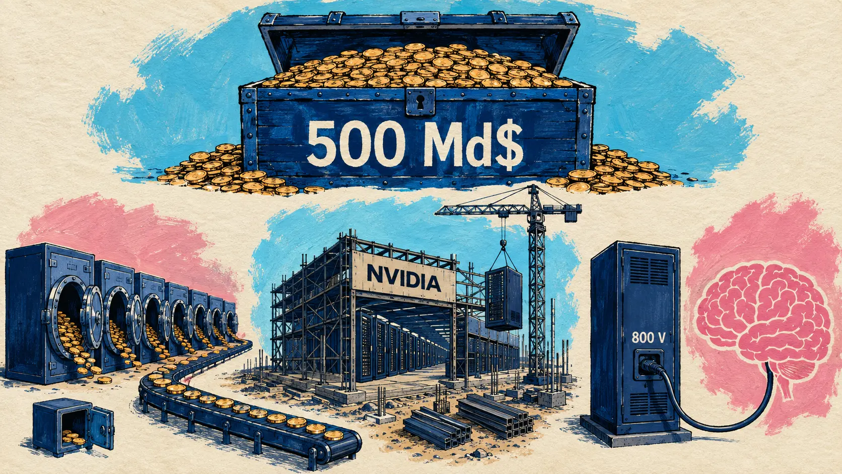 NVIDIA lève 500 milliards de dollars pour son infrastructure IA, Alibaba publie Qwen3.8-2.4T-A95B en poids ouverts, Zed lance Delta